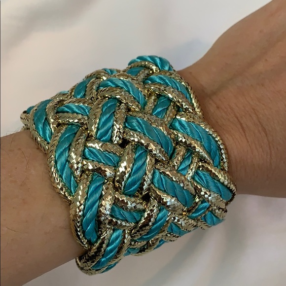 Turquoise and gold braided bracelet - Picture 1 of 4
